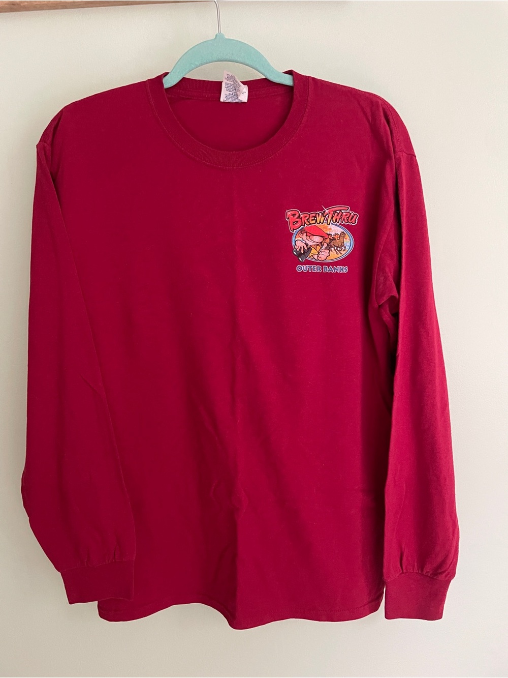 Jerzees Long Sleeve Tee in Maroon with Small Surf Graphic